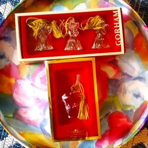 Gorham 3 angels & champagne In ice bucket Crystal ornaments never displayed